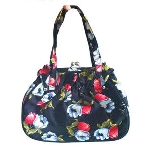 Lulu Guinness Purse Satchel  Floral Black Tulip Floral Black KissLock close